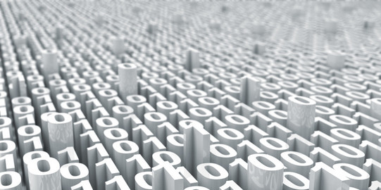 Multiple white zeros and ones in 3D.