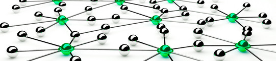 Silver and light green balls on a white background are connected with silver threads